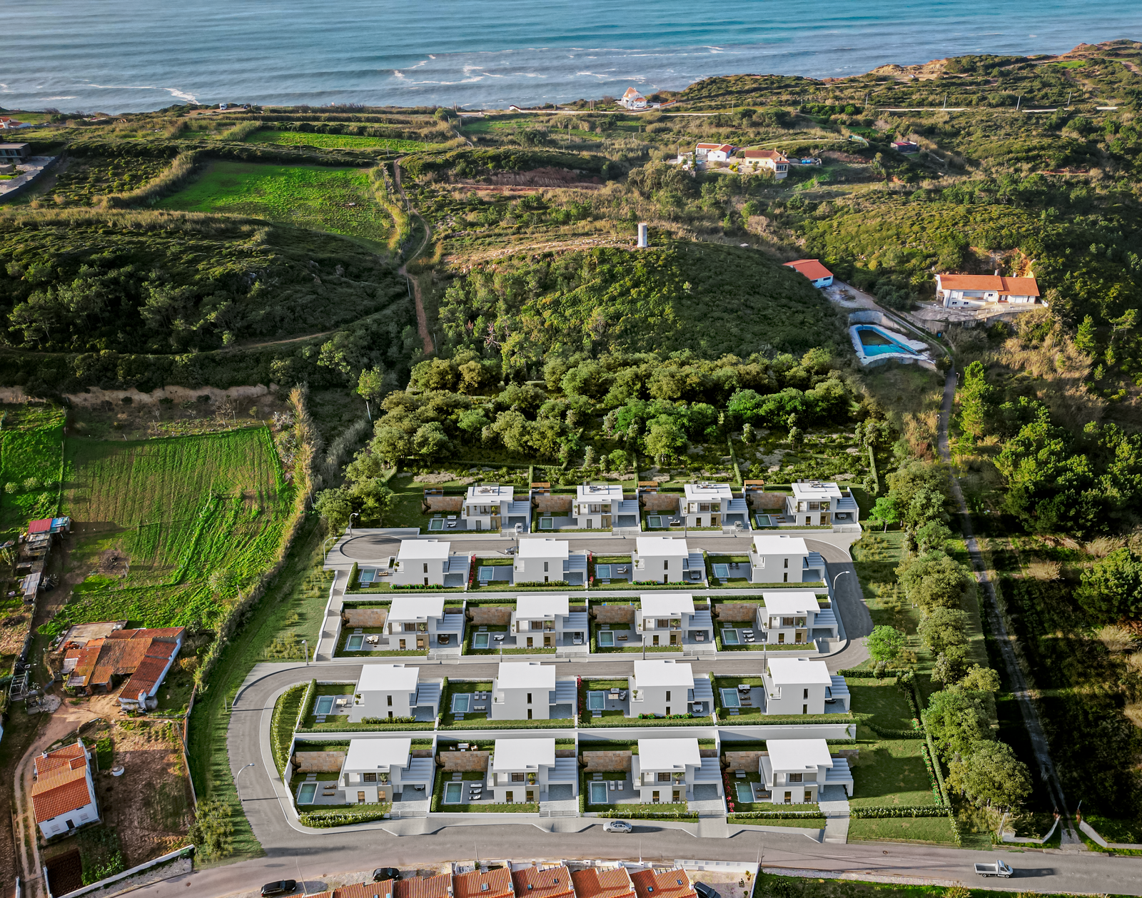 Aerial View — Ocean Backdrop